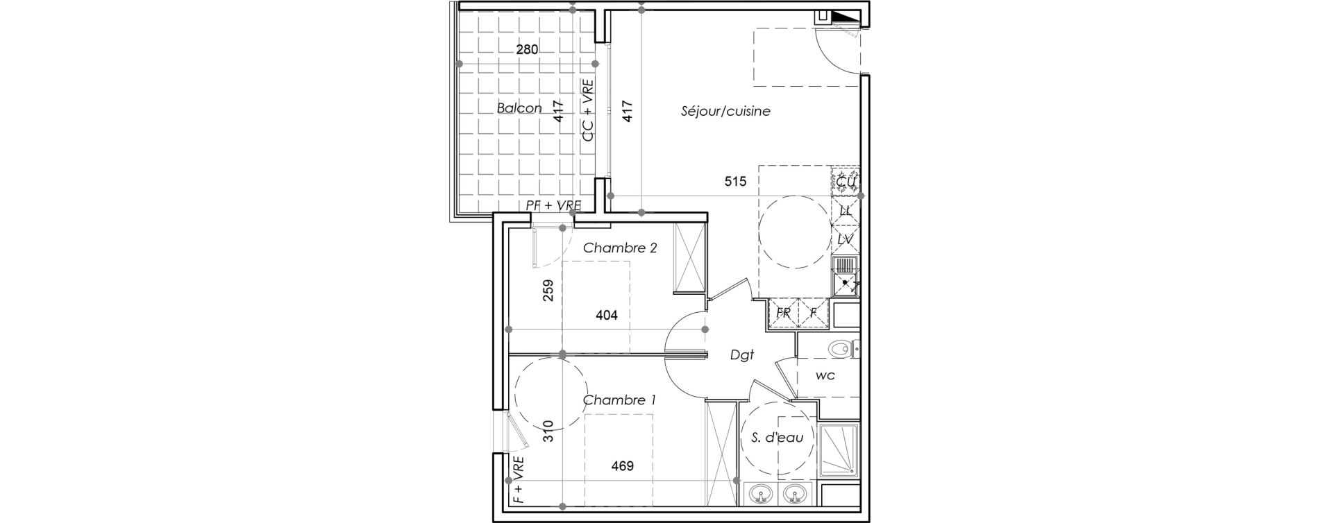Appartement T3 de 62,21 m2 au Barcar&egrave;s Centre