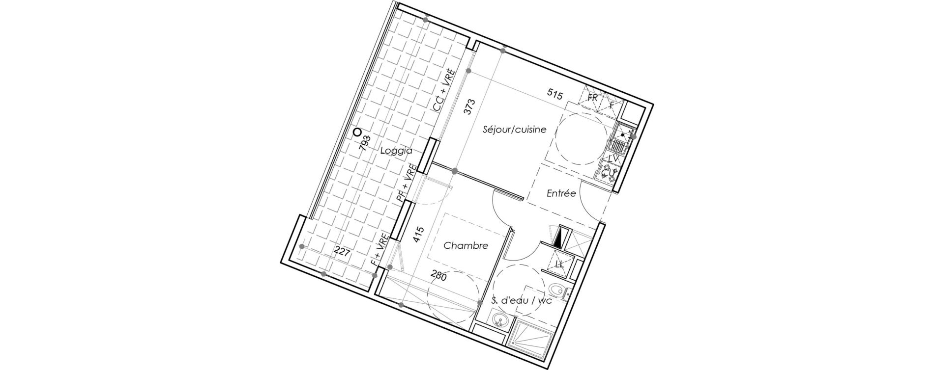 Appartement T2 de 38,99 m2 au Barcar&egrave;s Centre