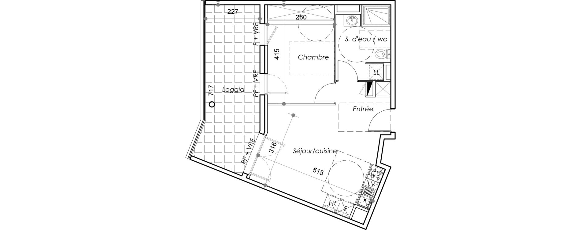 Appartement T2 de 40,91 m2 au Barcar&egrave;s Centre