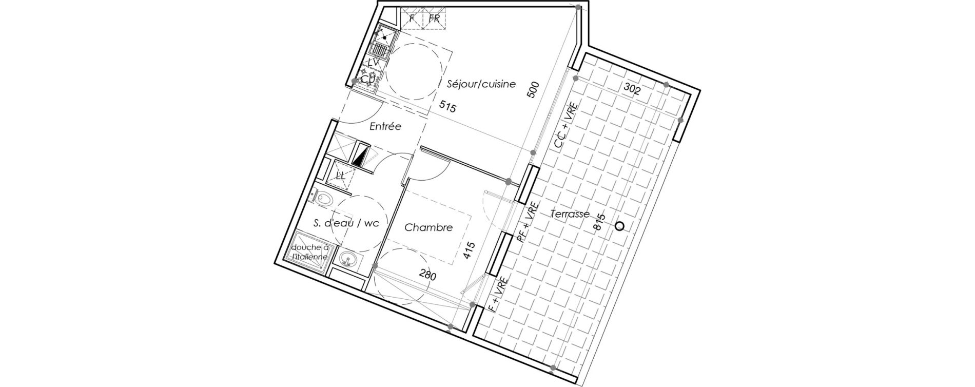Appartement T2 de 40,85 m2 au Barcar&egrave;s Centre