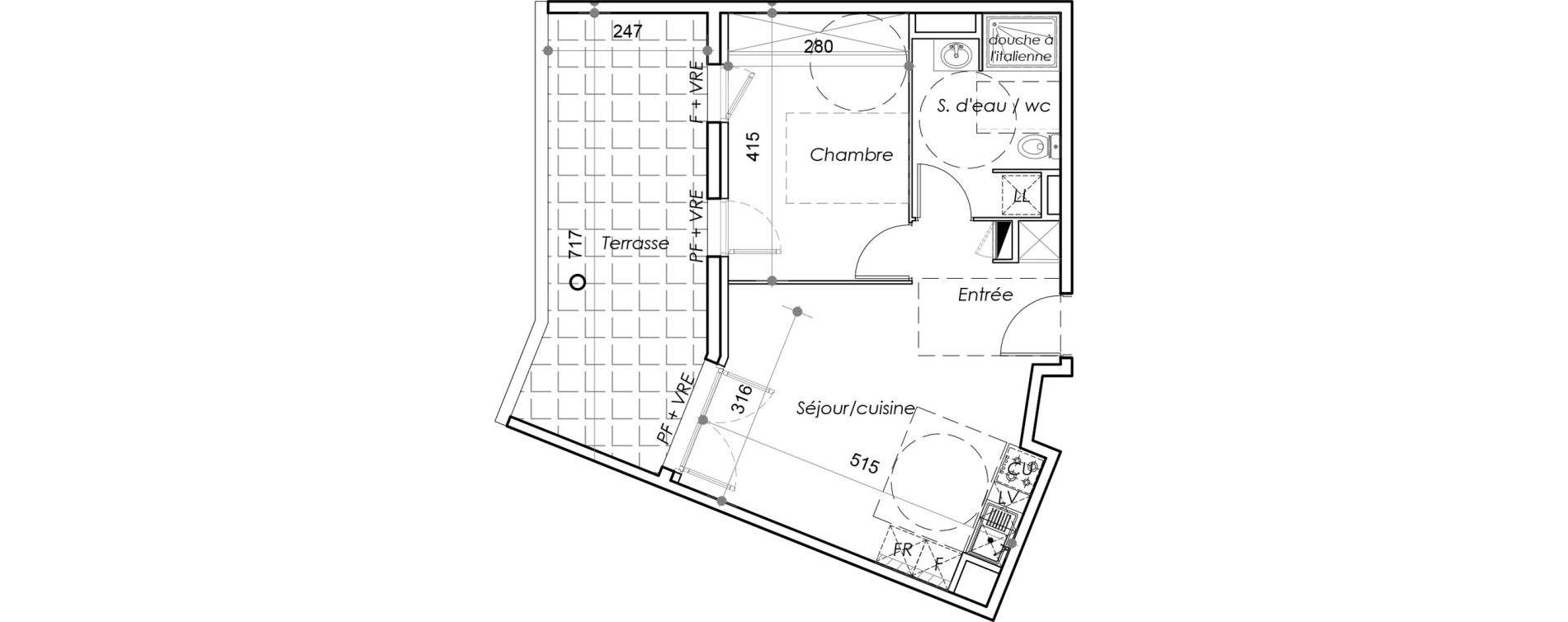 Appartement T2 de 40,91 m2 au Barcar&egrave;s Centre
