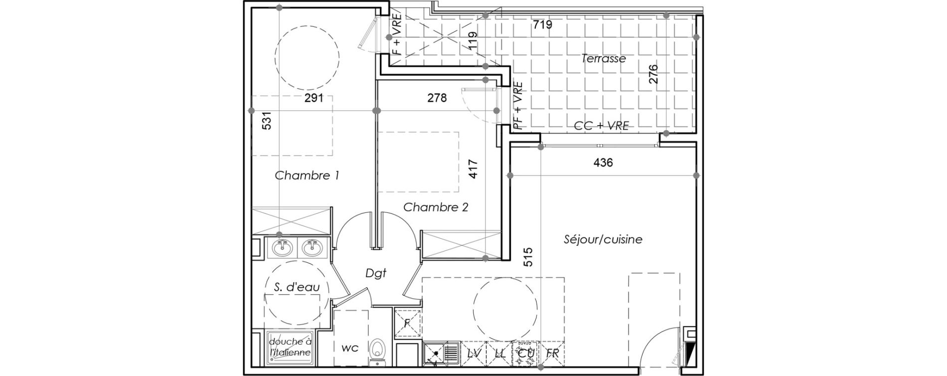 Appartement T3 de 64,96 m2 au Barcar&egrave;s Centre