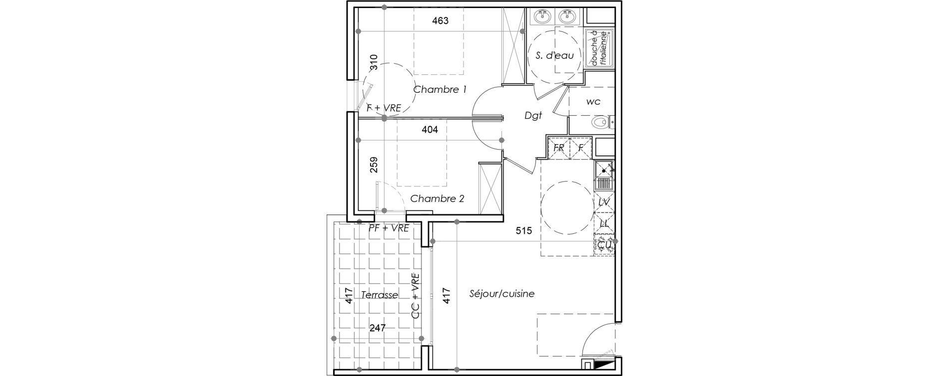 Appartement T3 de 62,21 m2 au Barcar&egrave;s Centre