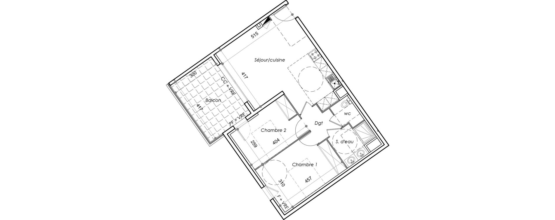 Appartement T3 de 61,78 m2 au Barcar&egrave;s Centre