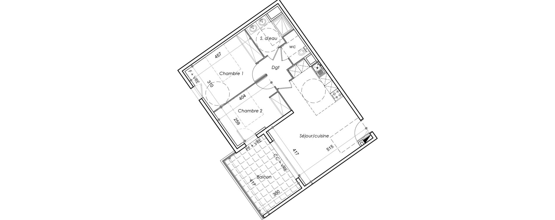 Appartement T3 de 61,79 m2 au Barcar&egrave;s Centre