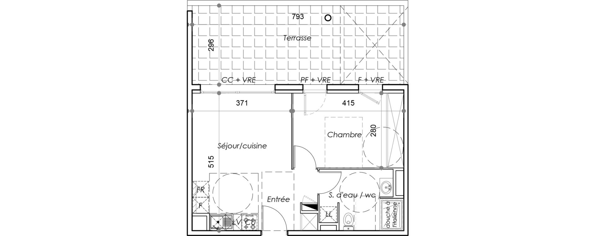 Appartement T2 de 38,99 m2 au Barcar&egrave;s Centre