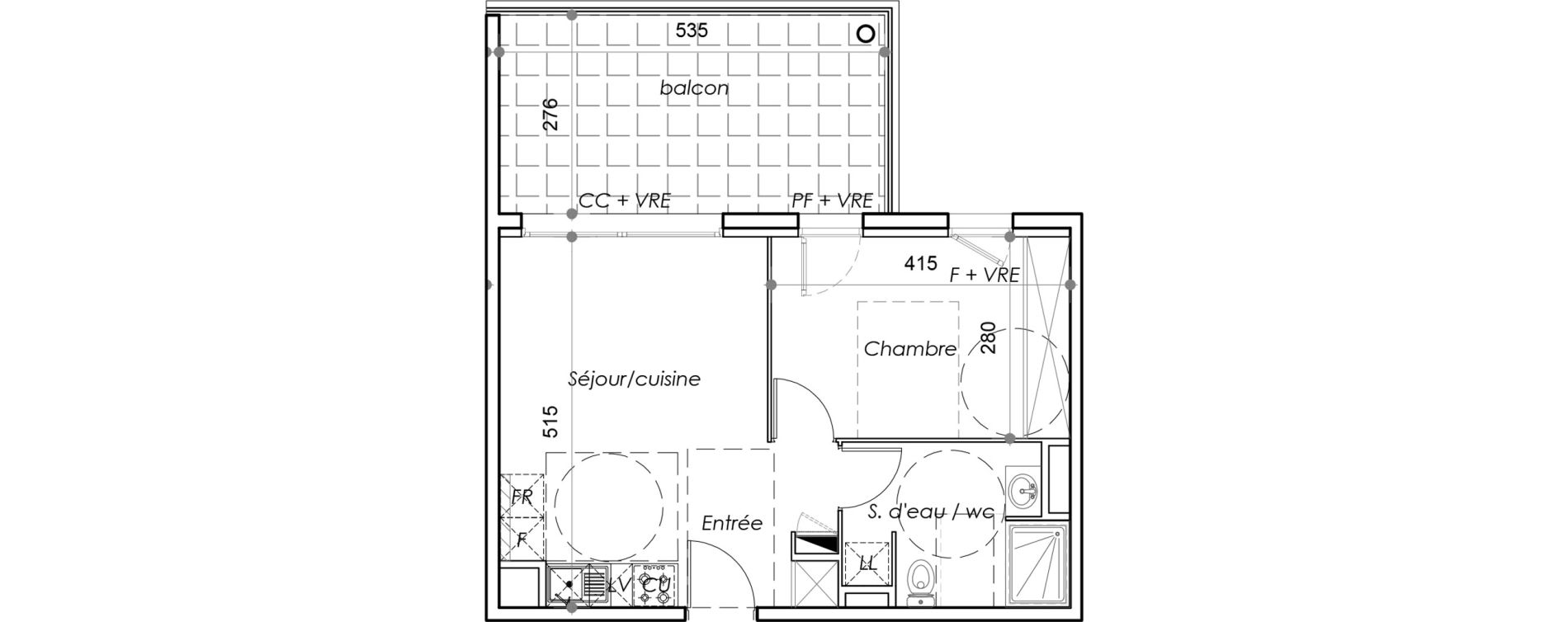 Appartement T2 de 38,99 m2 au Barcar&egrave;s Centre