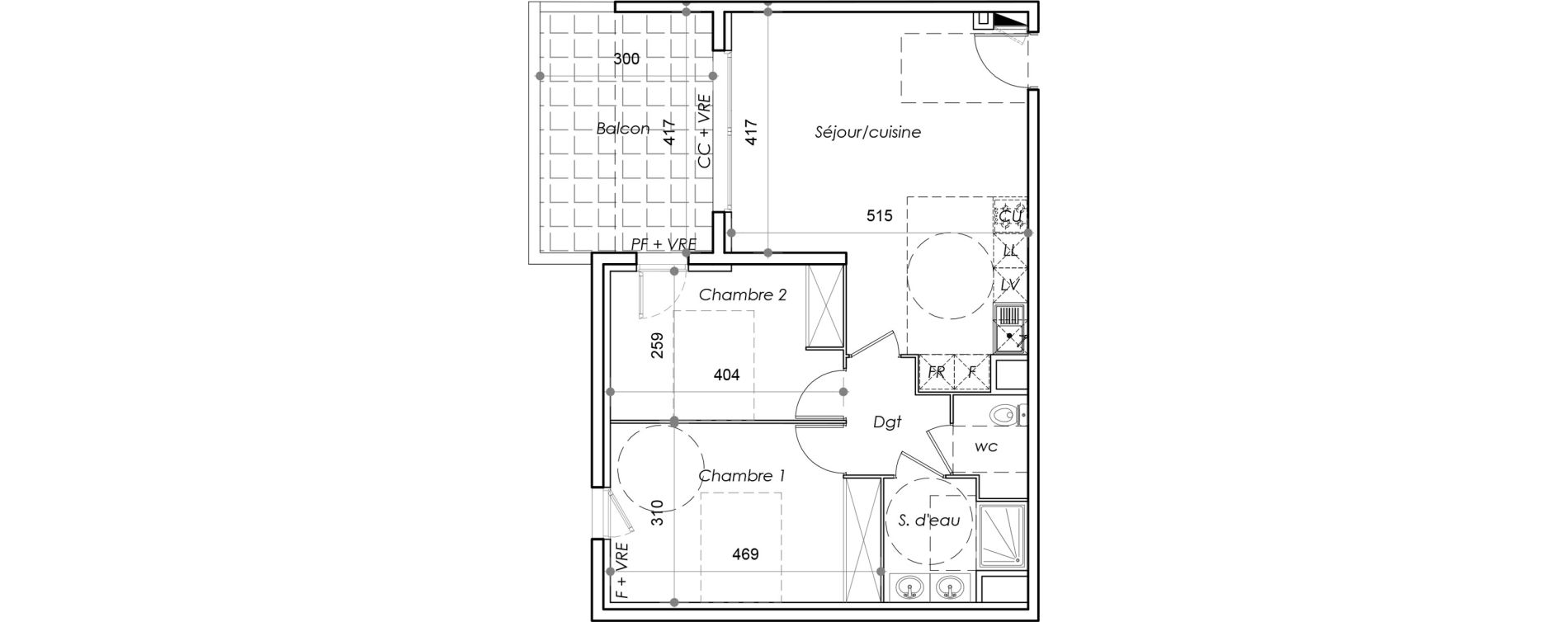 Appartement T3 de 62,21 m2 au Barcar&egrave;s Centre