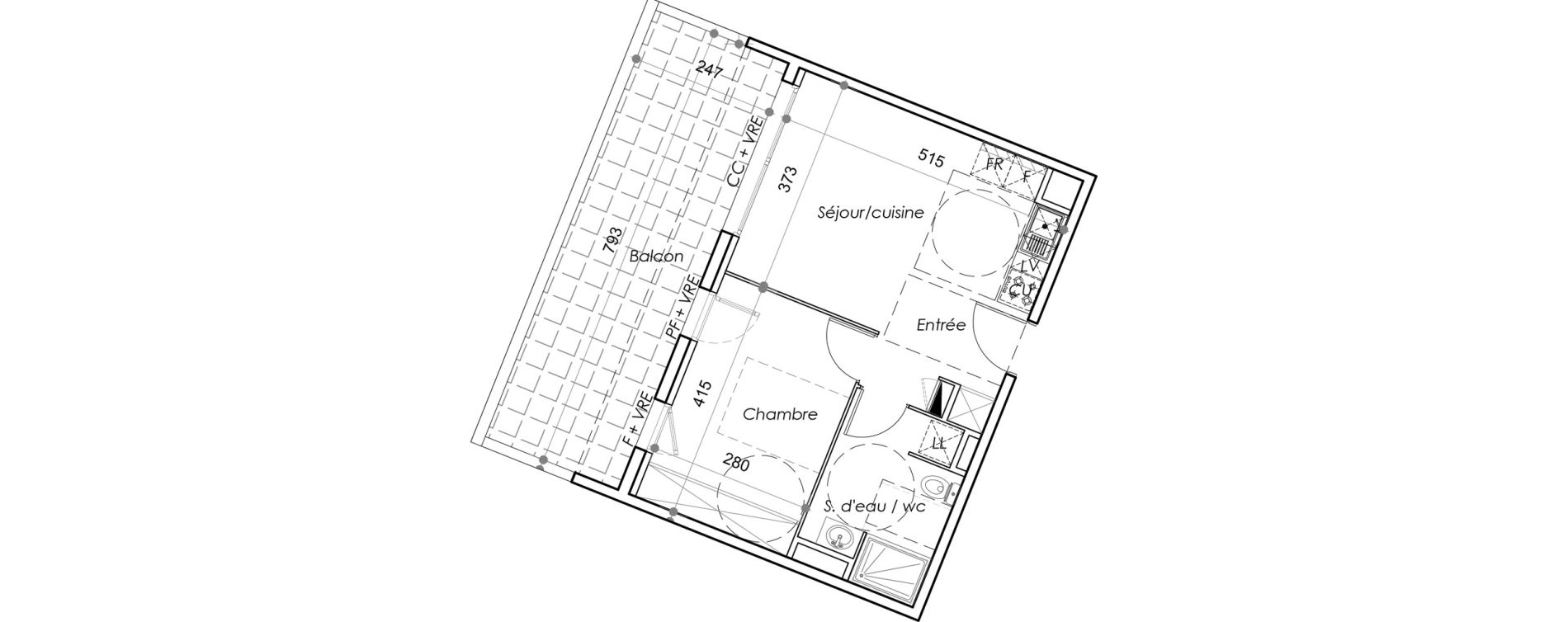 Appartement T2 de 38,99 m2 au Barcar&egrave;s Centre