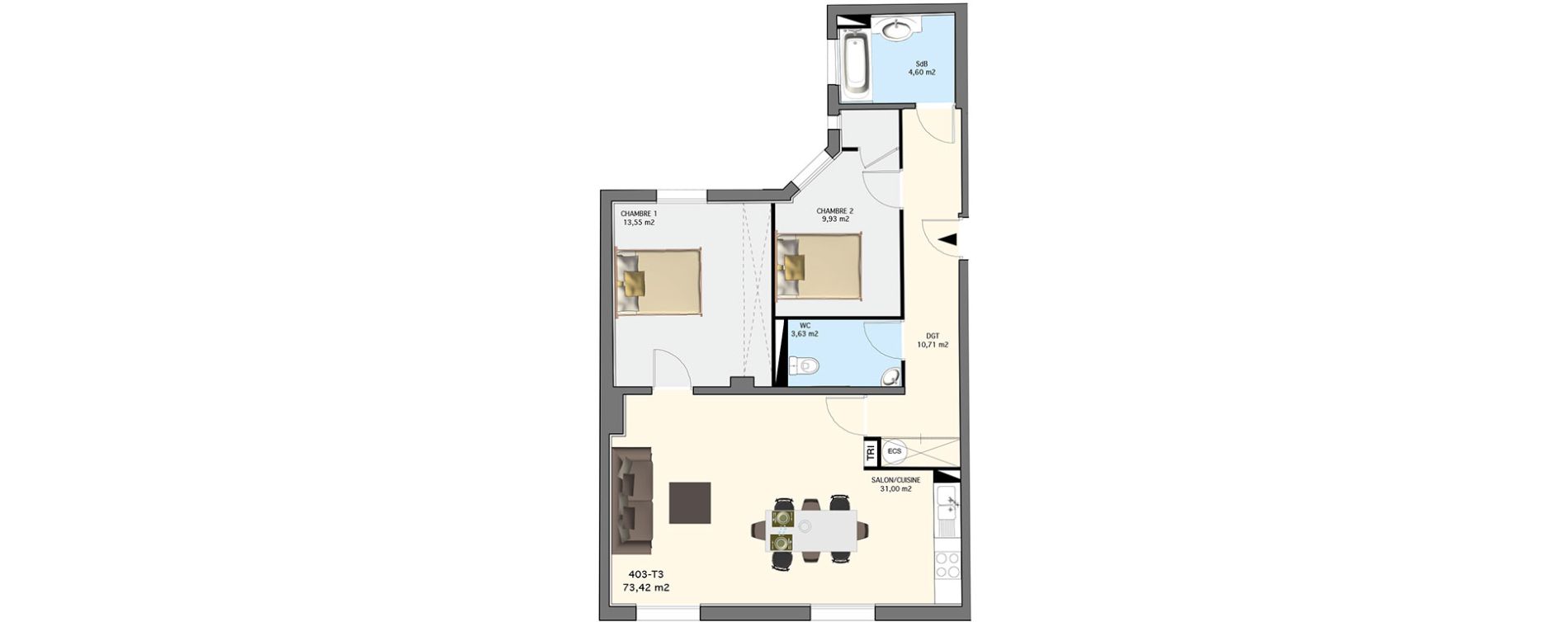 Appartement T3 de 73,42 m2 &agrave; Perpignan Centre