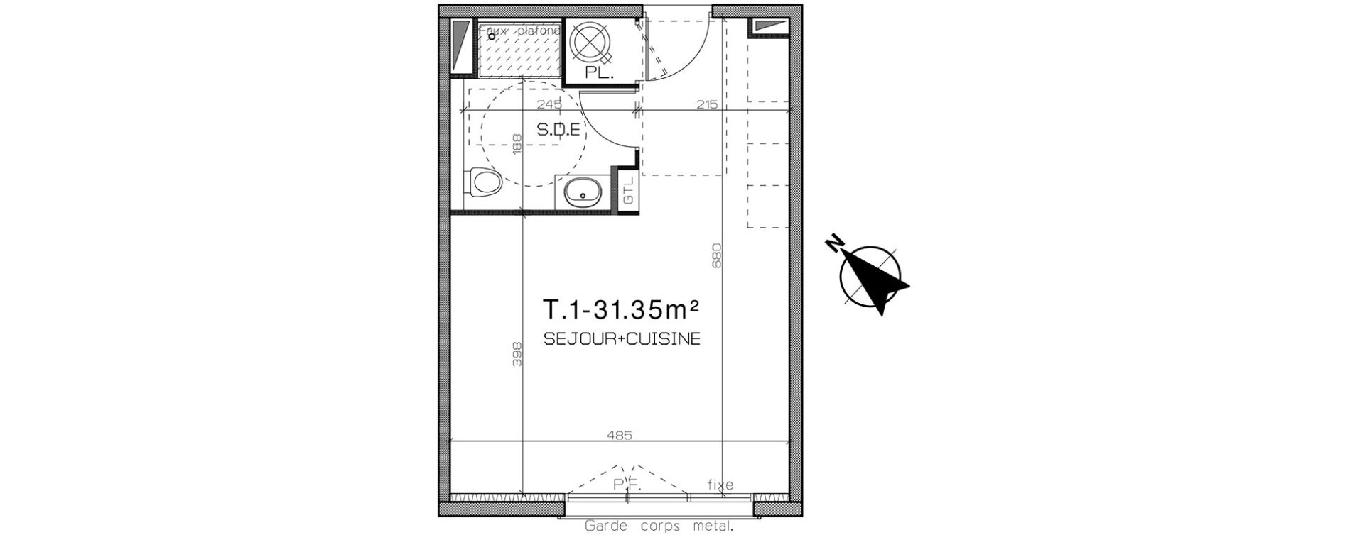 Appartement T1 de 31,35 m2 &agrave; Perpignan Centre