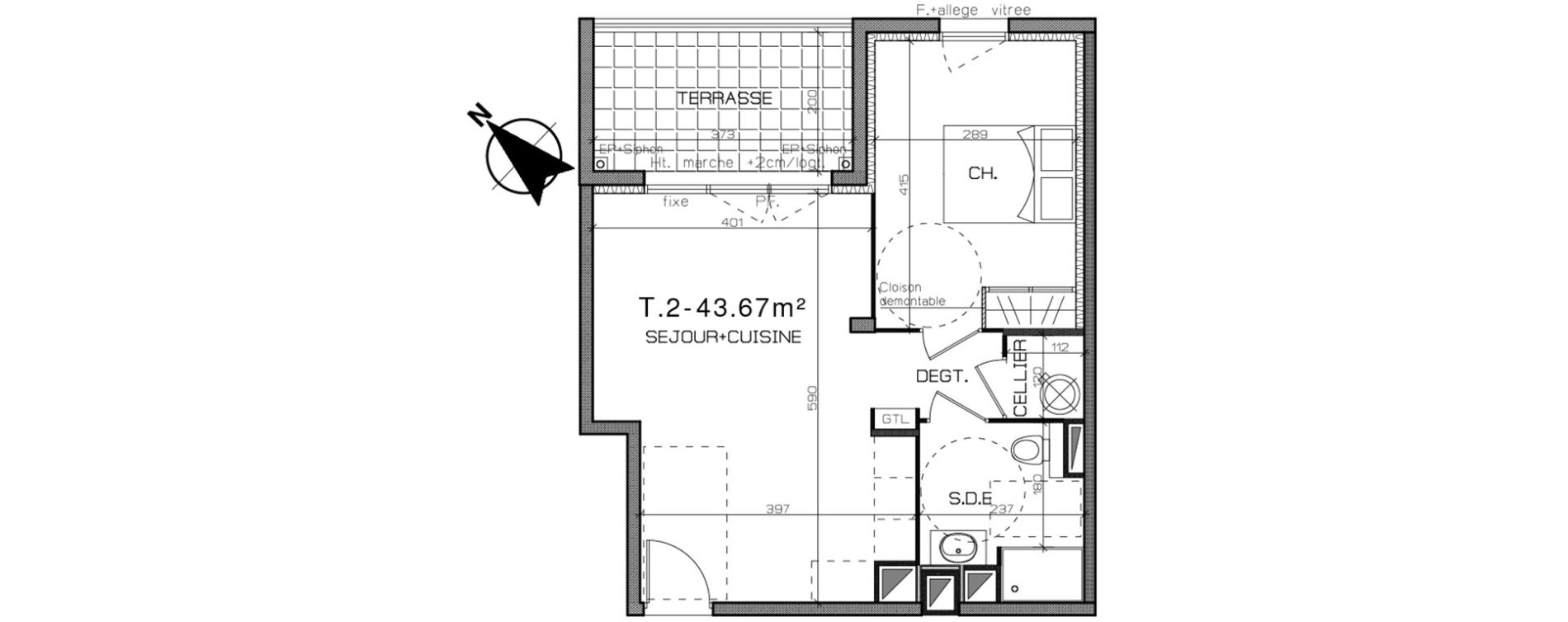 Appartement T2 de 43,67 m2 &agrave; Perpignan Centre