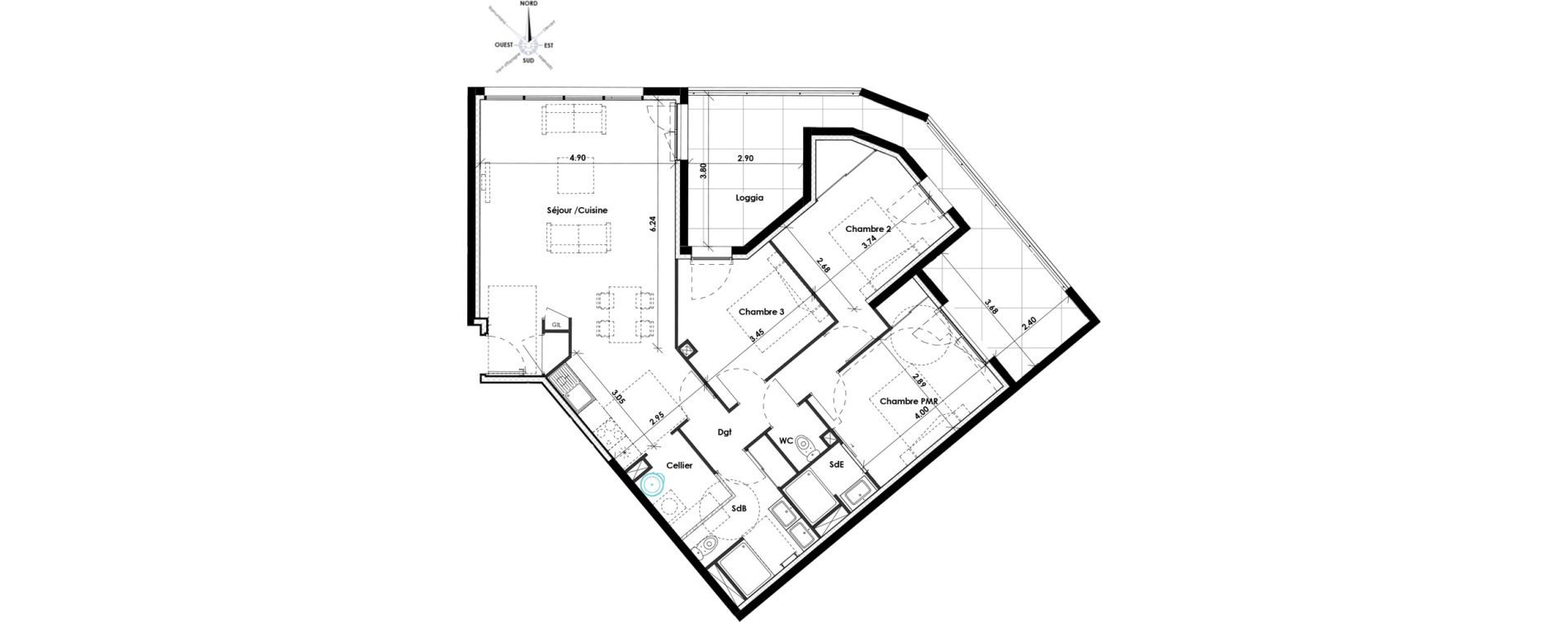 Appartement T4 de 92,80 m2 &agrave; Perpignan Les remparts