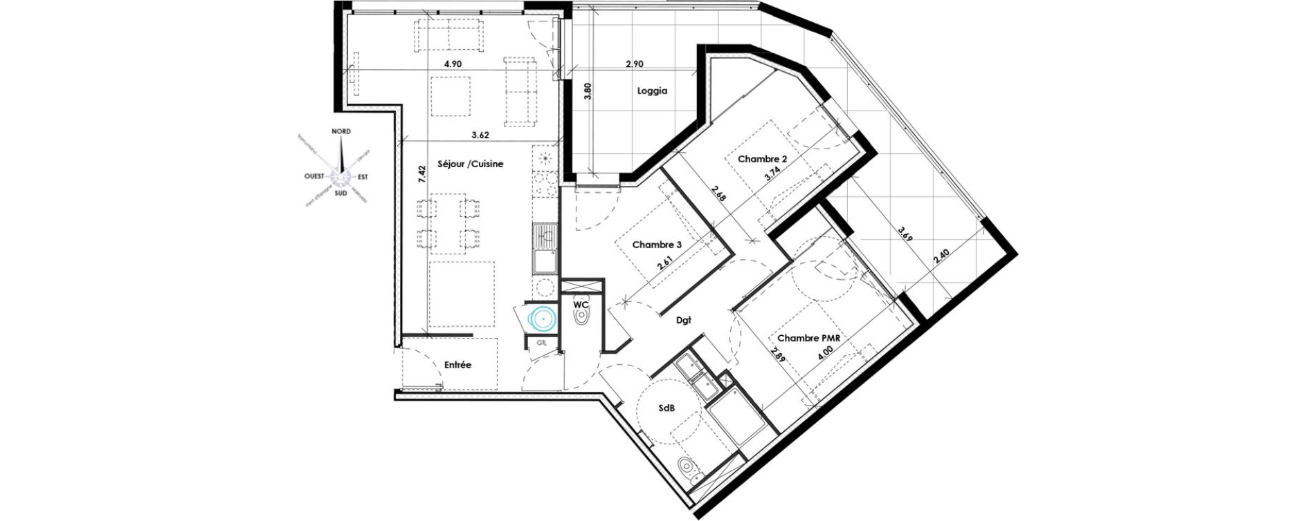 Appartement T4 de 80,40 m2 &agrave; Perpignan Les remparts