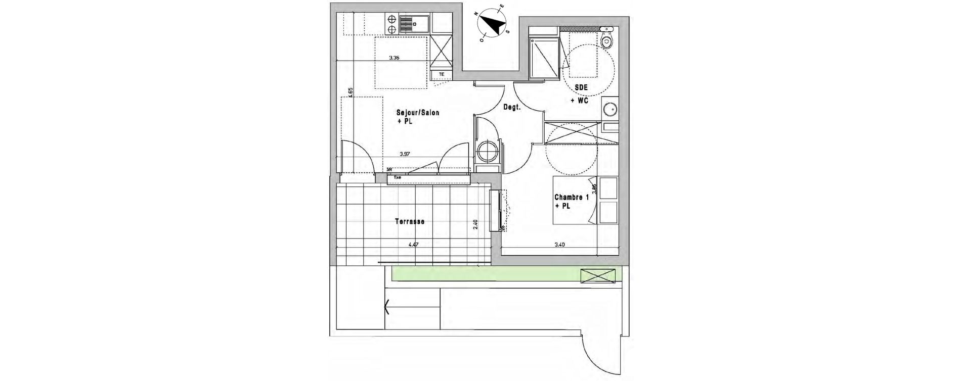 Appartement T2 de 38,95 m2 &agrave; Perpignan Serrat d'en vaquer