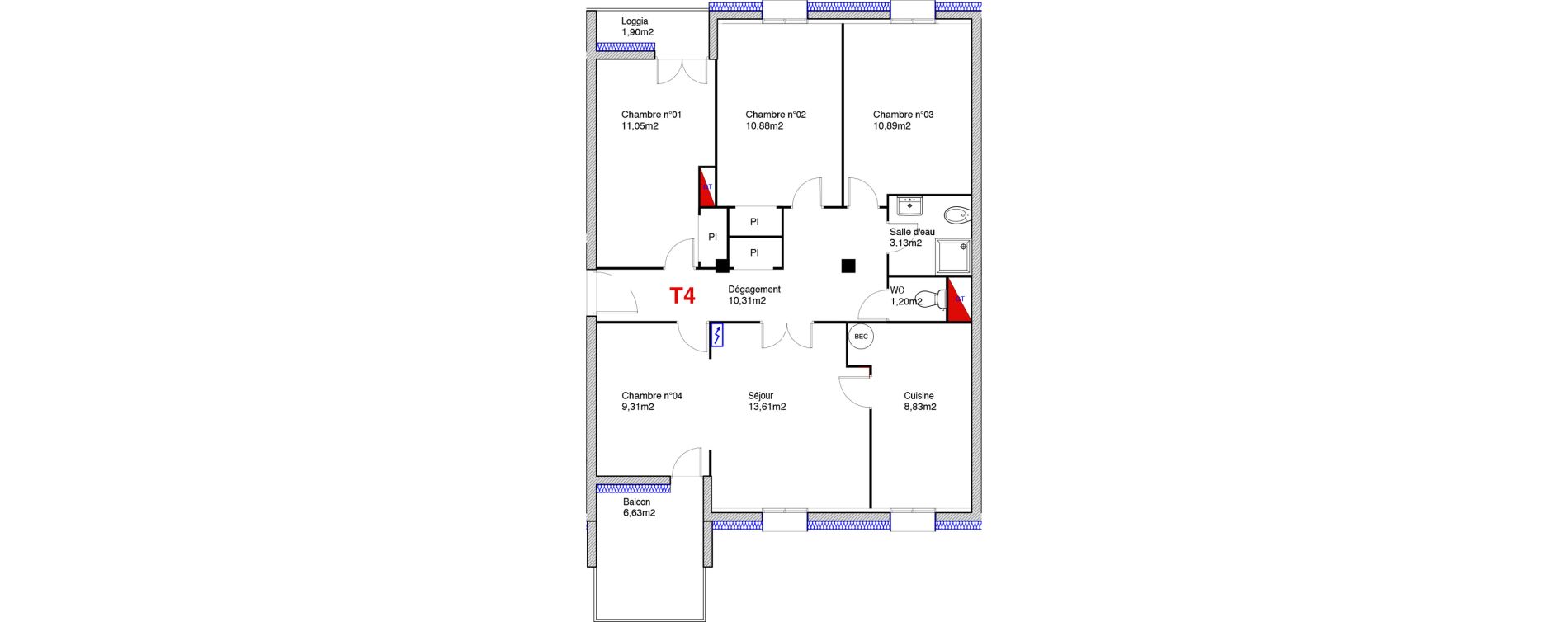 Appartement T4 de 79,21 m2 &agrave; Perpignan Saint assiscle
