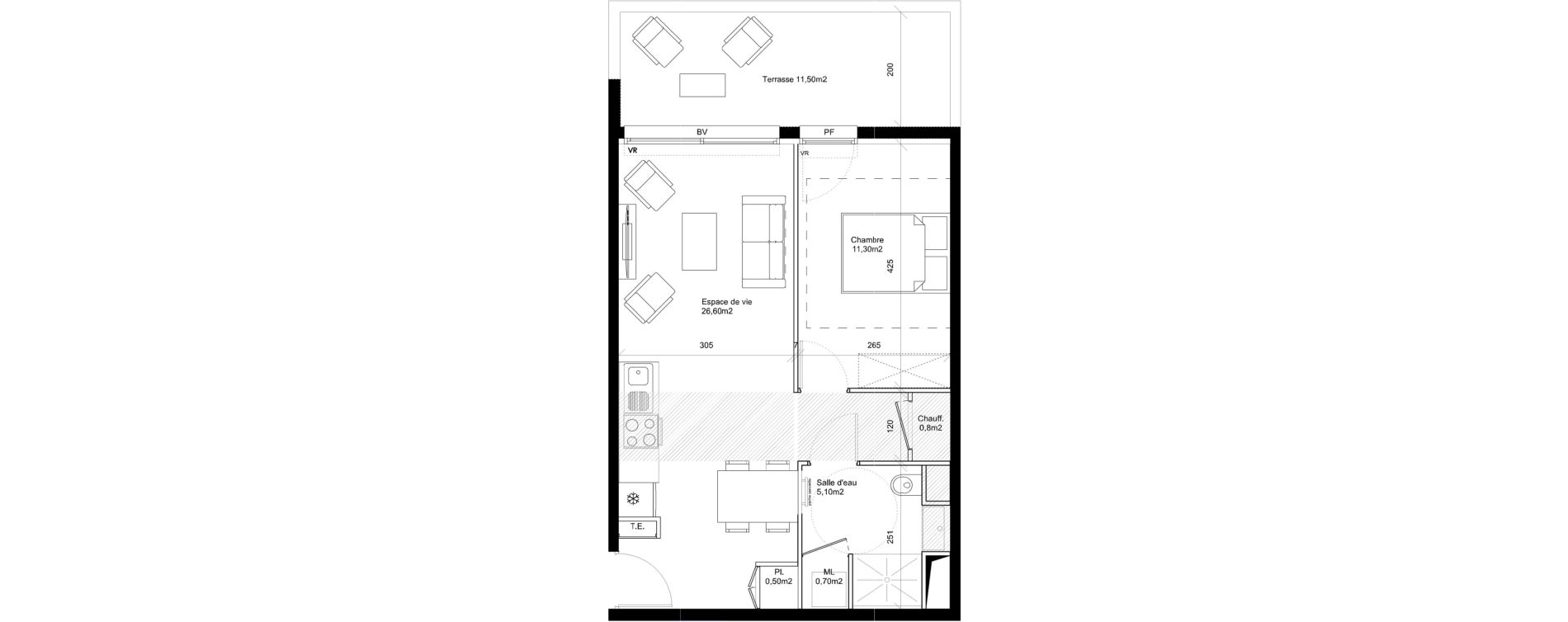 Appartement T2 de 45,00 m2 &agrave; Perpignan Les platanes - saint-jacques