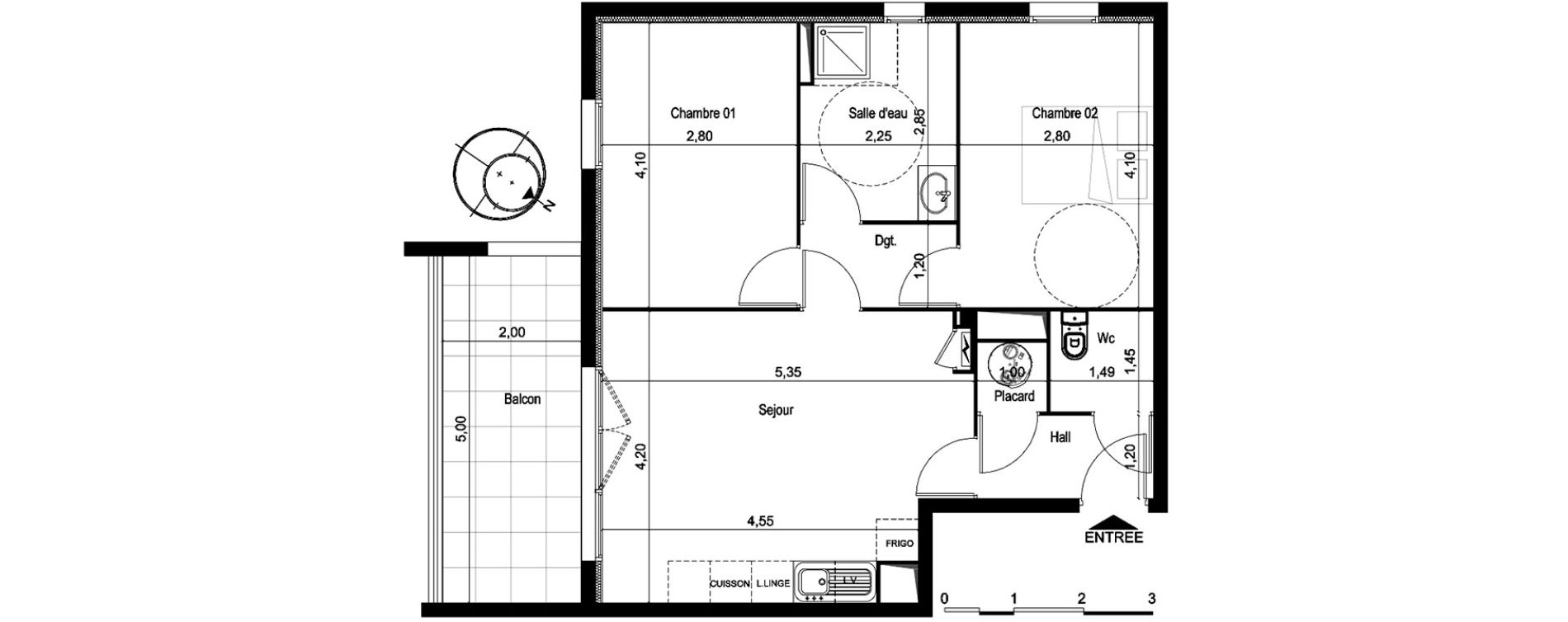 Appartement T3 de 58,70 m2 &agrave; Perpignan Centre