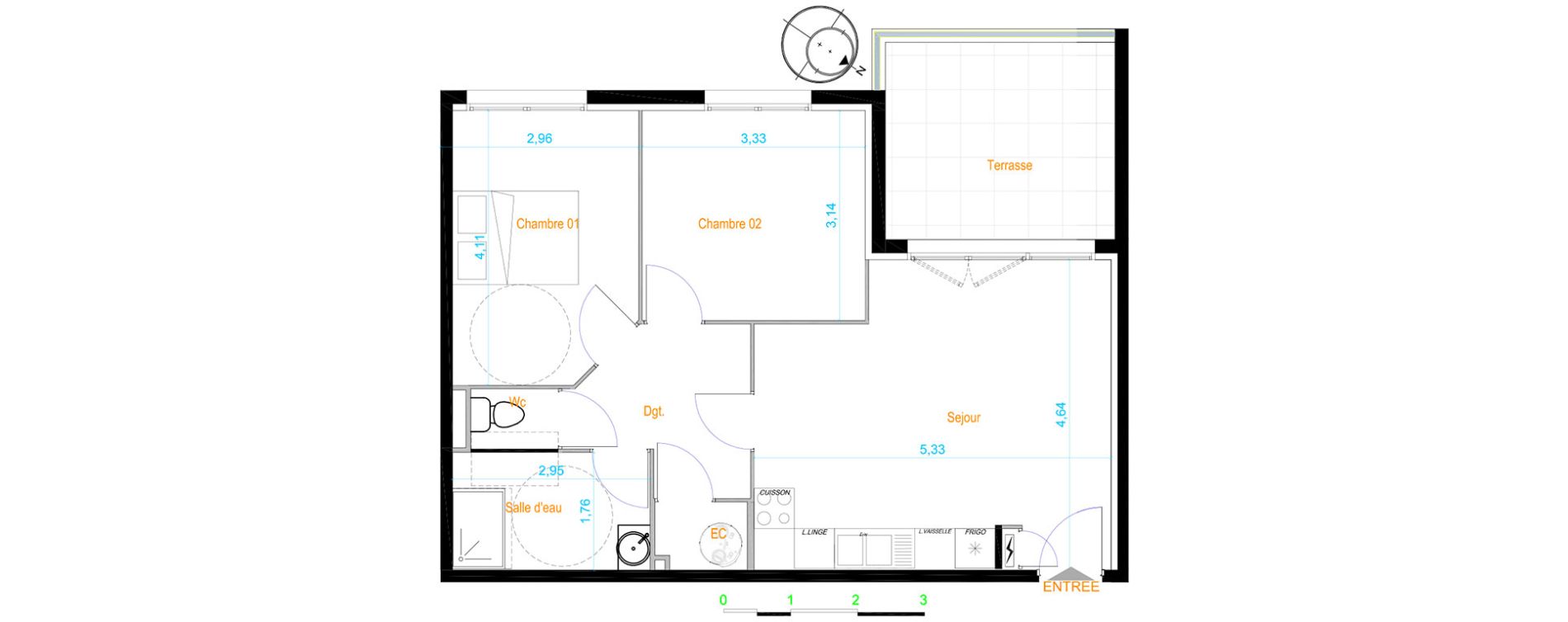 Appartement T3 de 57,65 m2 &agrave; Perpignan Centre