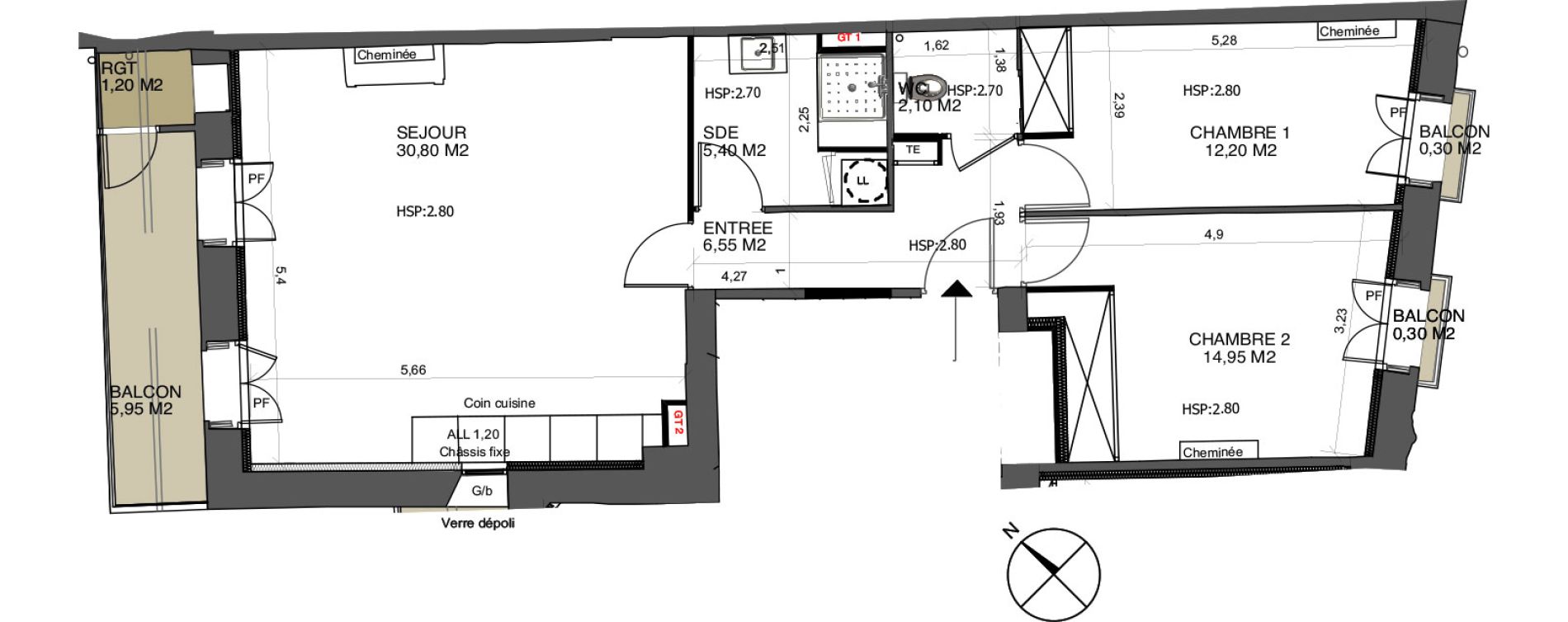 Appartement T3 de 72,00 m2 &agrave; Perpignan Clemenceau