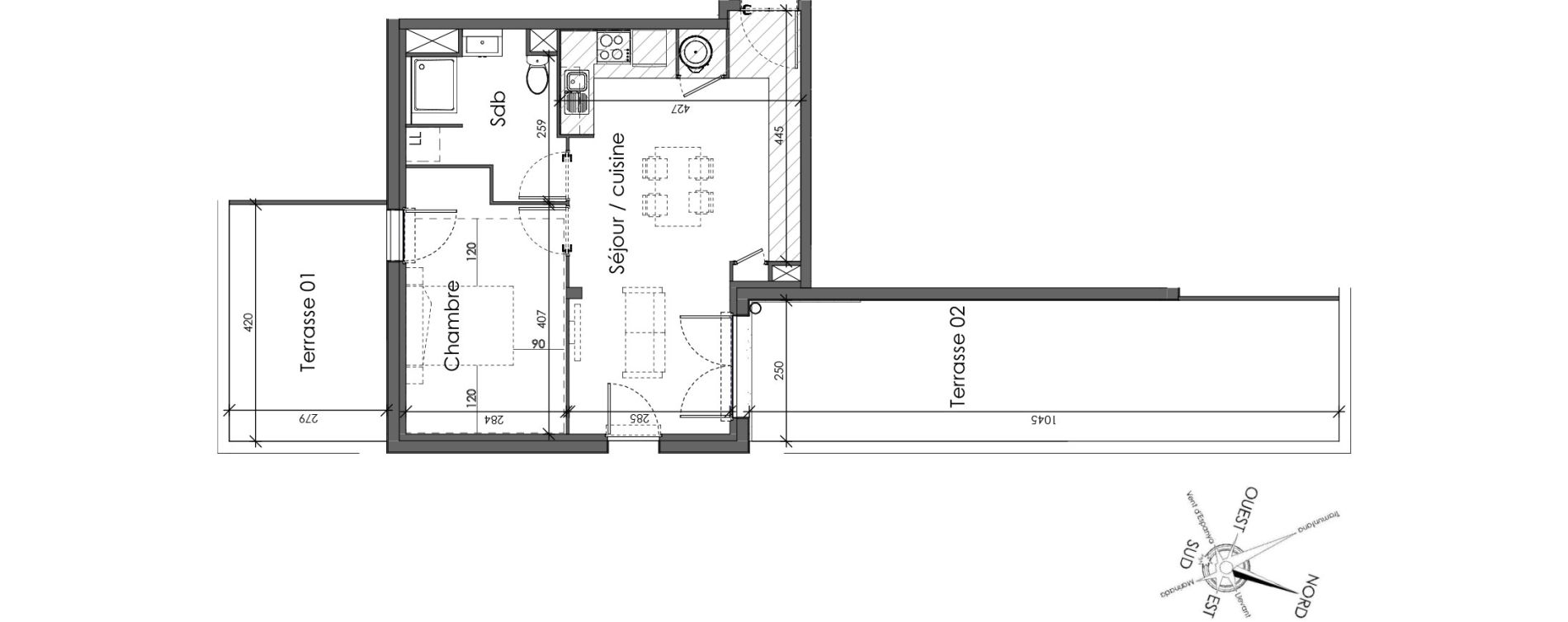Appartement T2 de 45,30 m2 &agrave; Perpignan Saint assiscle