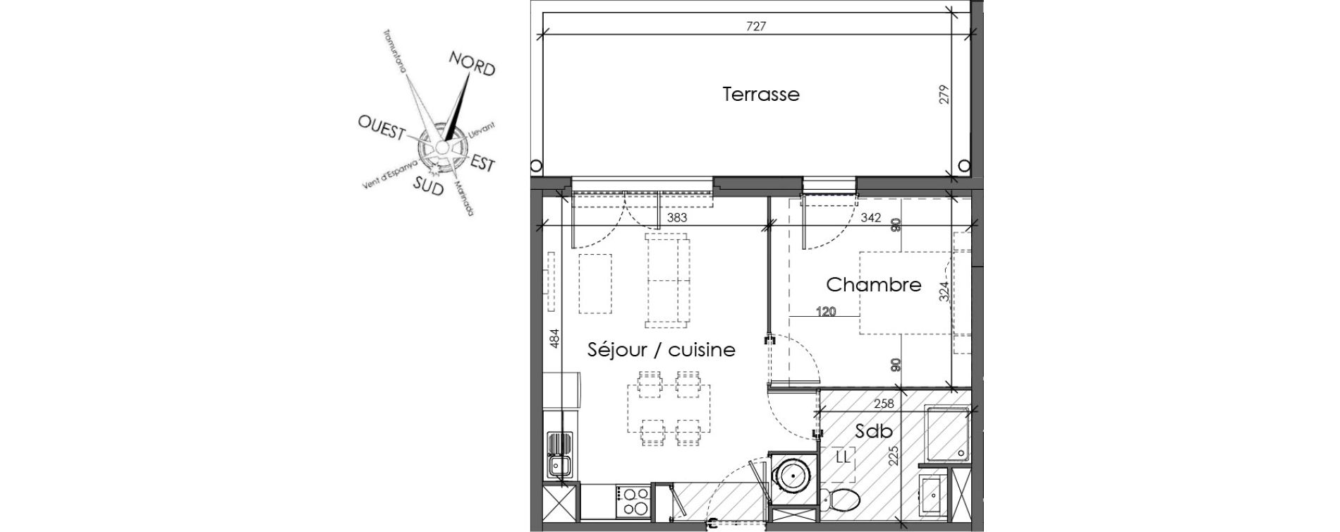 Appartement T2 de 38,60 m2 &agrave; Perpignan Saint assiscle