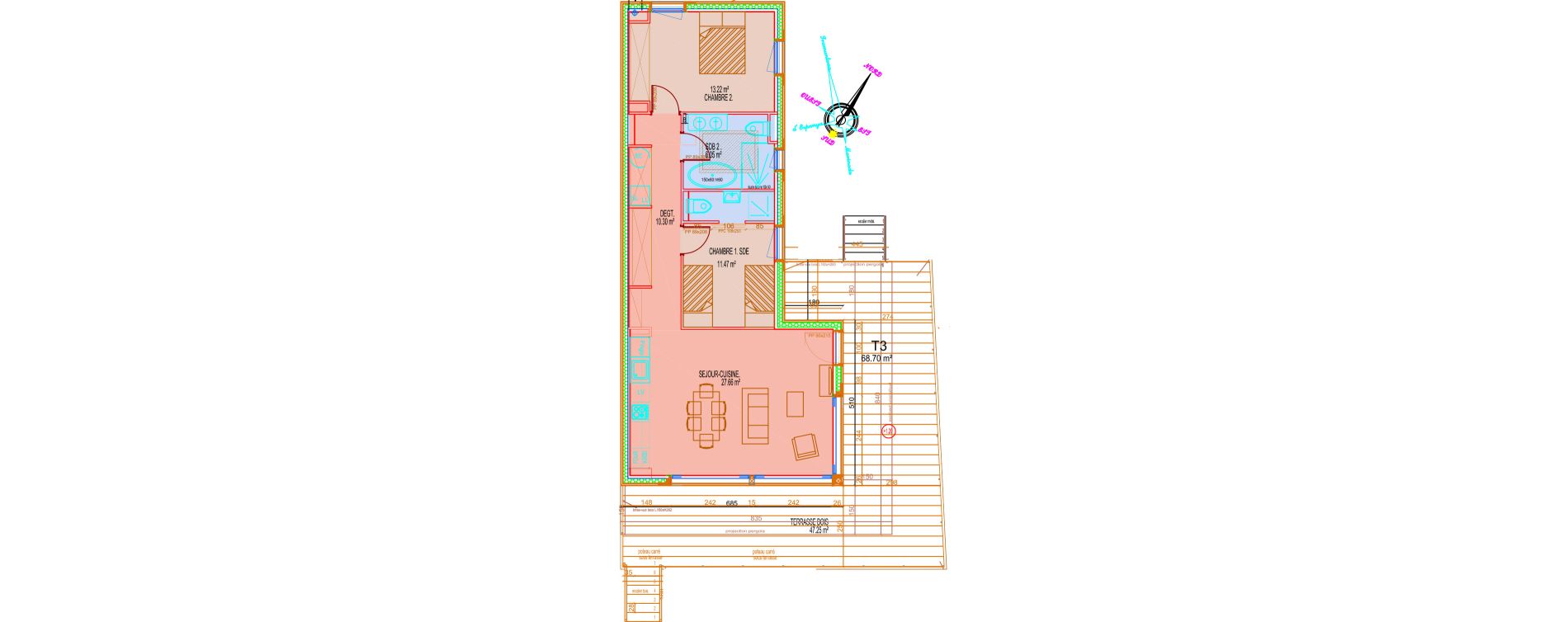 Maison T3 de 68,70 m2 &agrave; Saint-Cyprien Centre