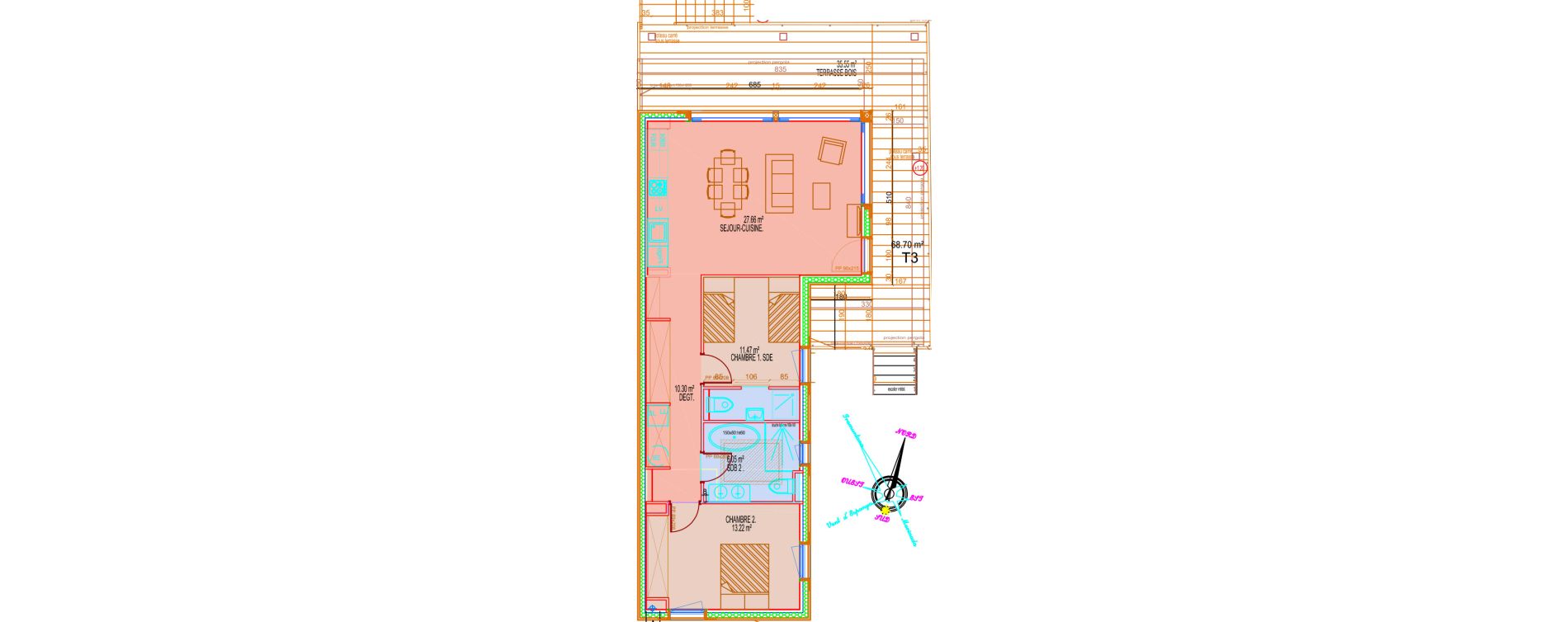 Maison T3 de 68,70 m2 &agrave; Saint-Cyprien Centre