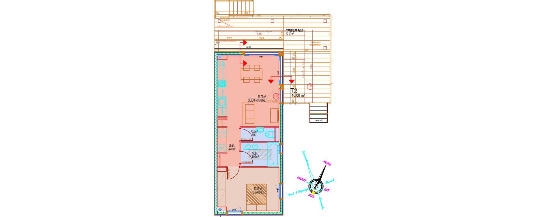 Maison T2 meublée de 46,00 m2 à Saint-Cyprien Centre
