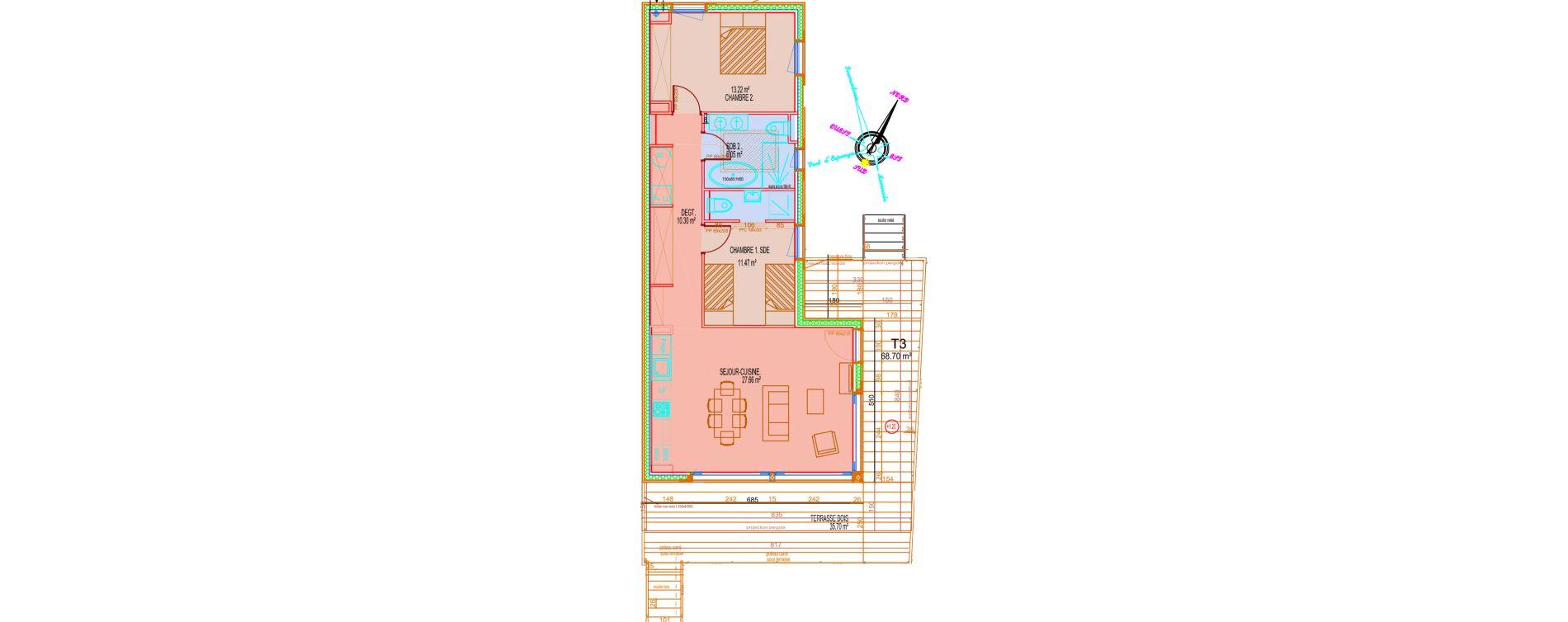 Maison T3 meublée de 68,70 m2 à Saint-Cyprien Centre