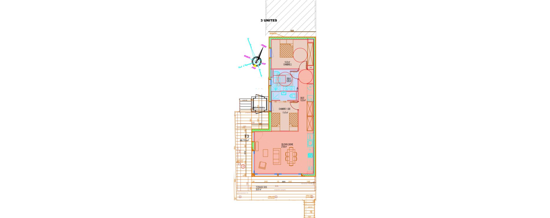 Maison T3 meublée de 68,70 m2 à Saint-Cyprien Centre