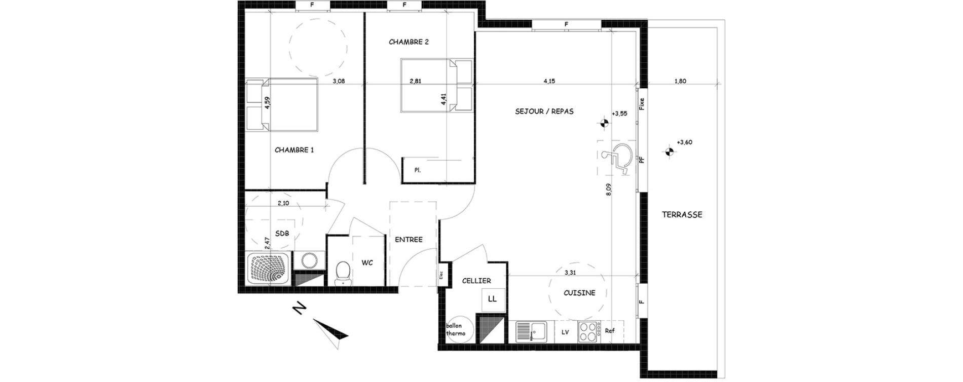 Appartement T3 de 74,80 m2 &agrave; Saint-Cyprien Centre