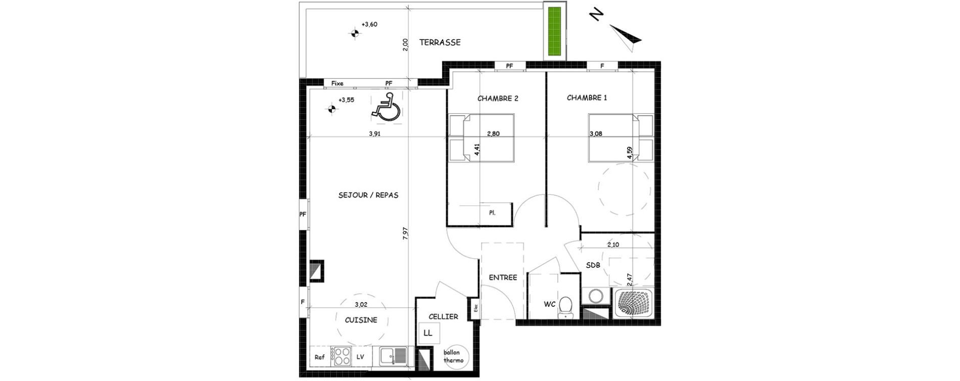 Appartement T3 de 72,53 m2 &agrave; Saint-Cyprien Centre