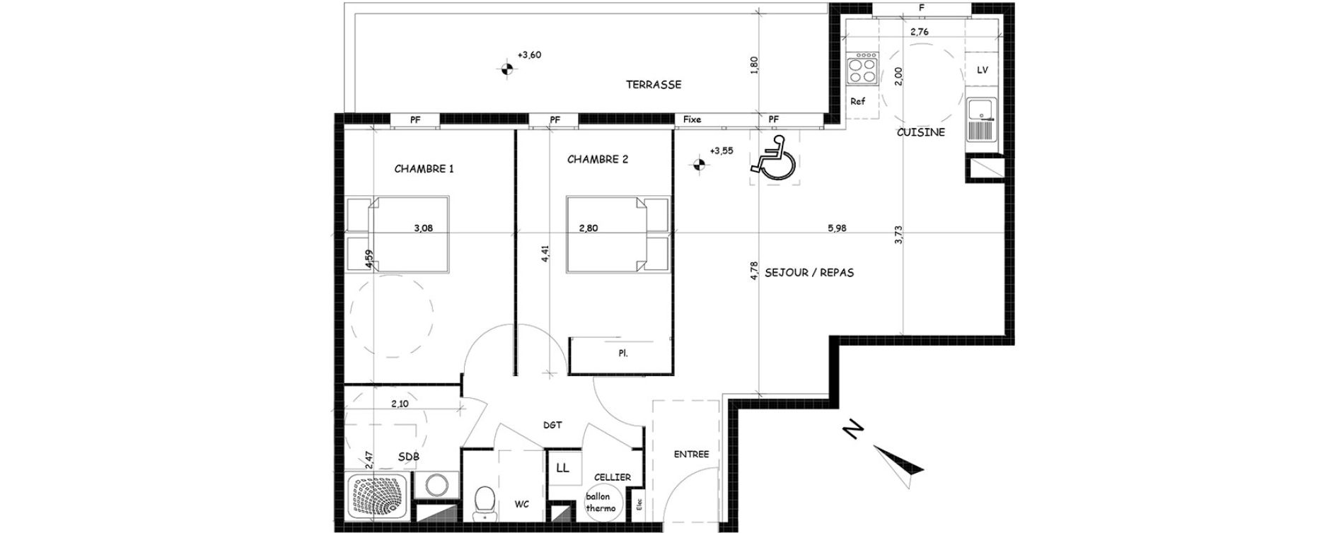 Appartement T3 de 72,91 m2 &agrave; Saint-Cyprien Centre