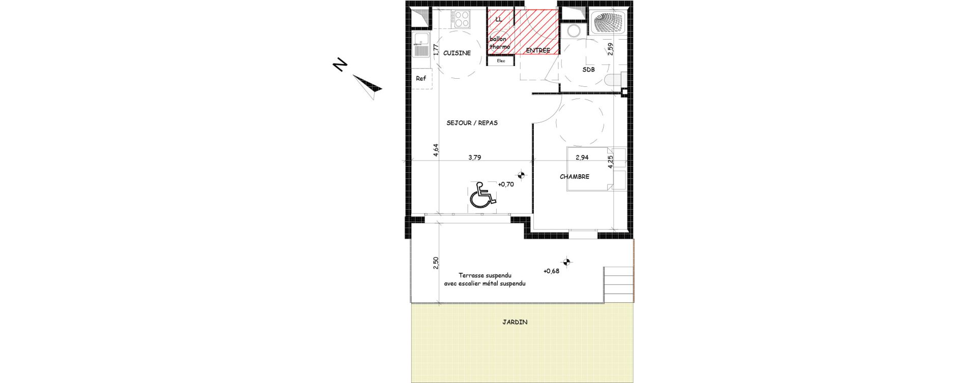Appartement T2 de 43,18 m2 &agrave; Saint-Cyprien Centre