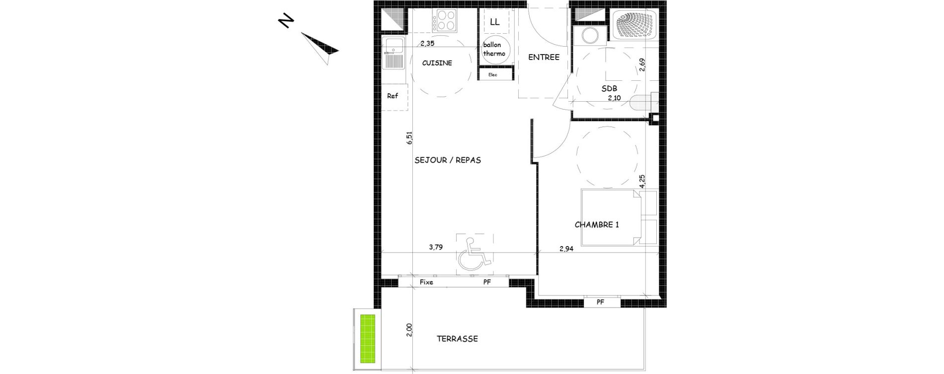 Appartement T2 de 43,81 m2 &agrave; Saint-Cyprien Centre