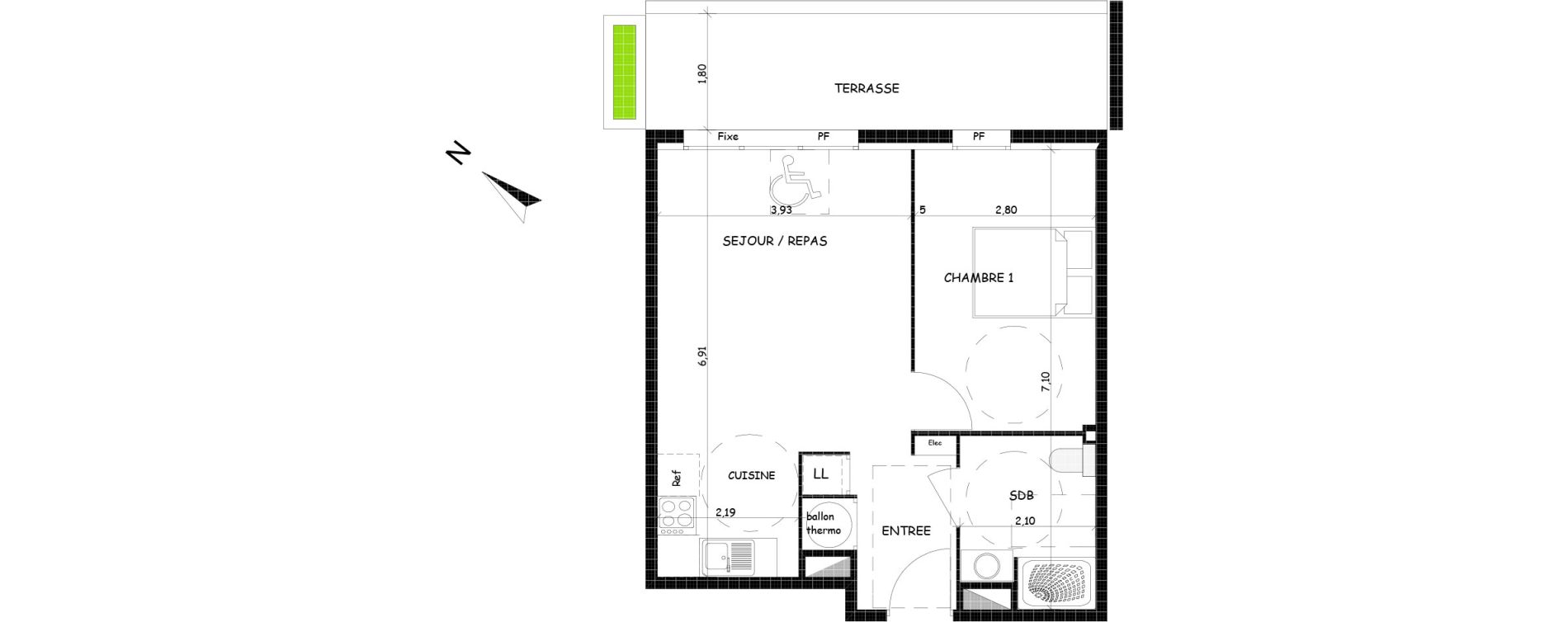 Appartement T2 de 44,91 m2 &agrave; Saint-Cyprien Centre