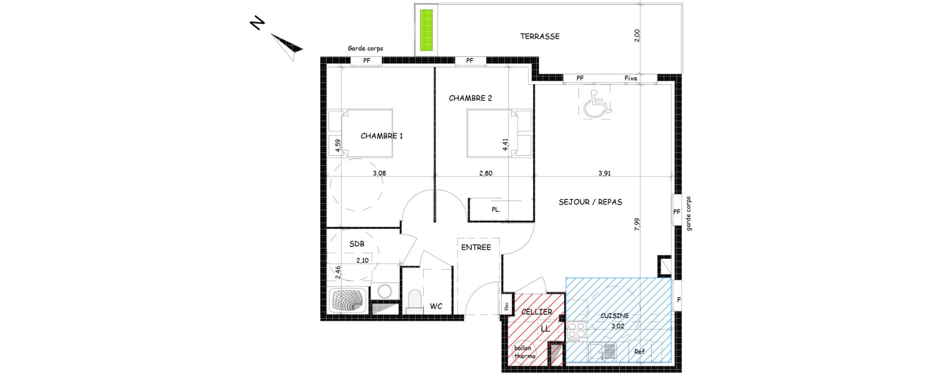 Appartement T3 de 72,41 m2 &agrave; Saint-Cyprien Centre