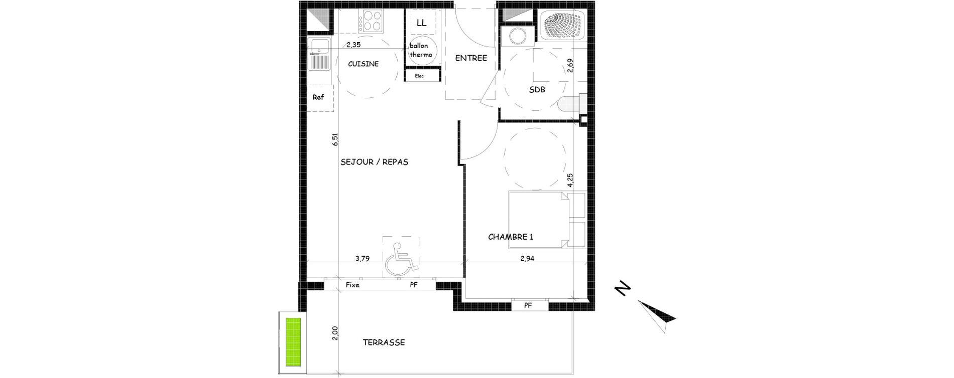 Appartement T2 de 43,91 m2 &agrave; Saint-Cyprien Centre