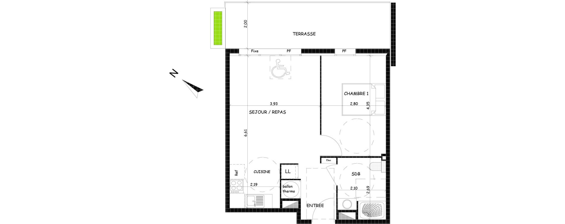 Appartement T2 de 44,78 m2 &agrave; Saint-Cyprien Centre