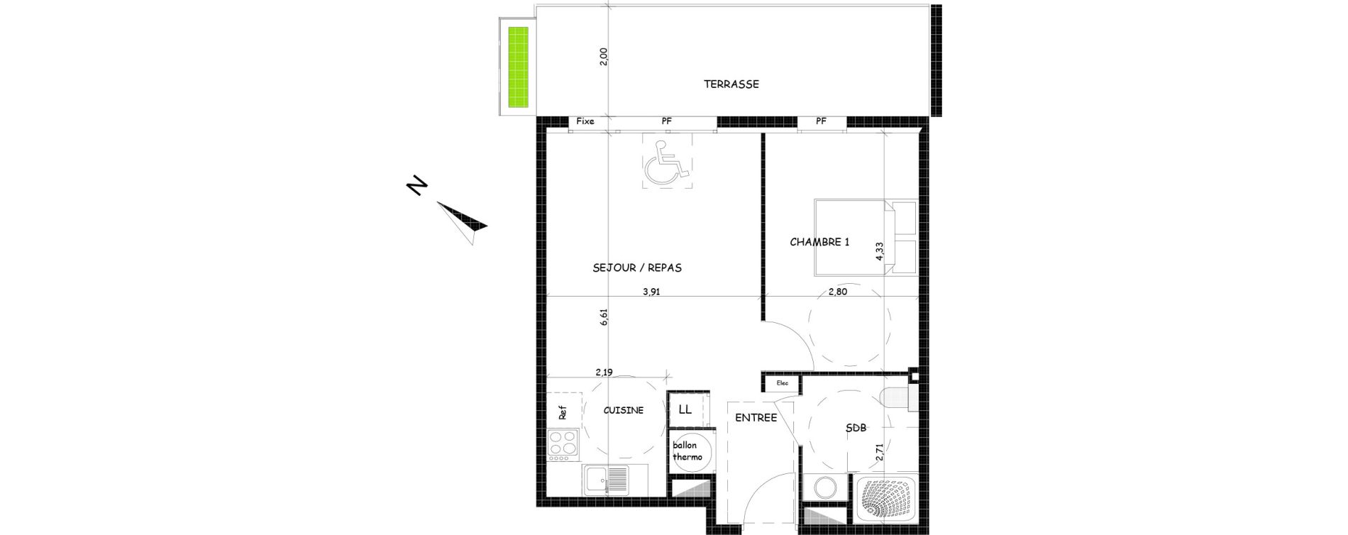 Appartement T2 de 44,83 m2 &agrave; Saint-Cyprien Centre