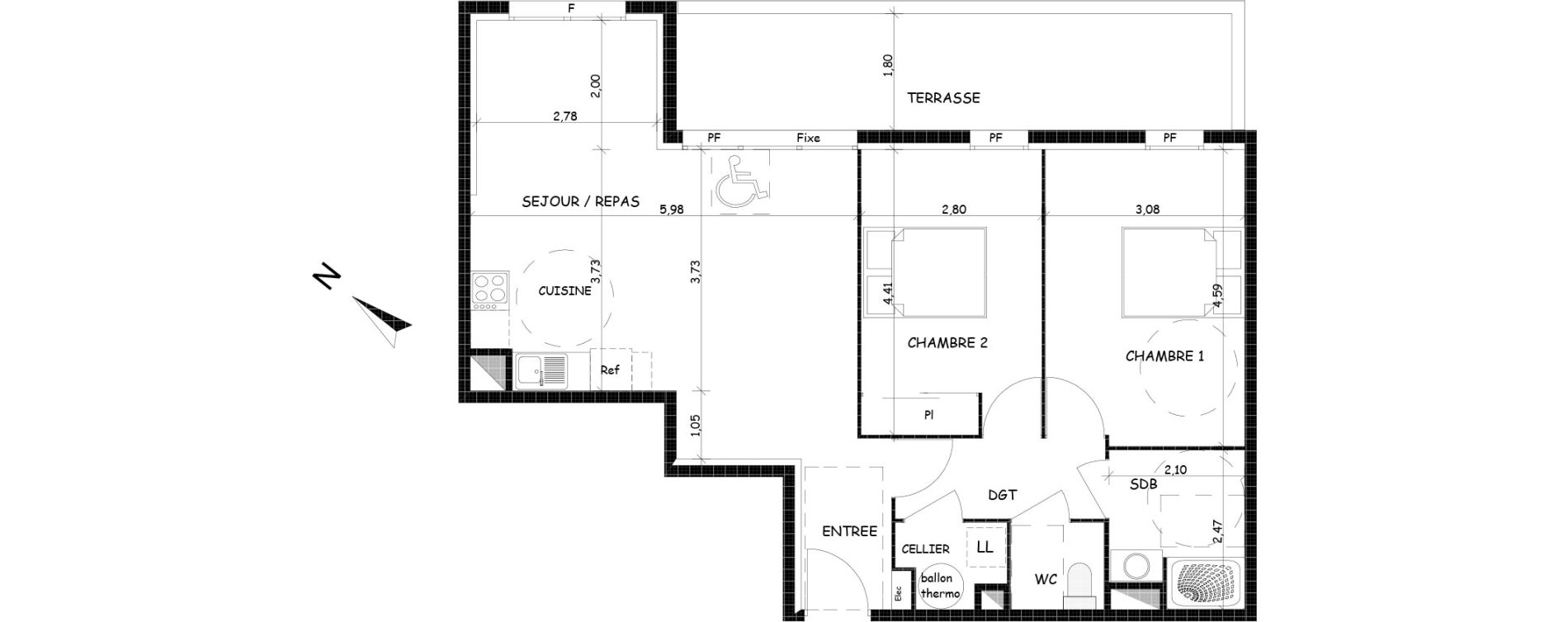 Appartement T3 de 72,84 m2 &agrave; Saint-Cyprien Centre