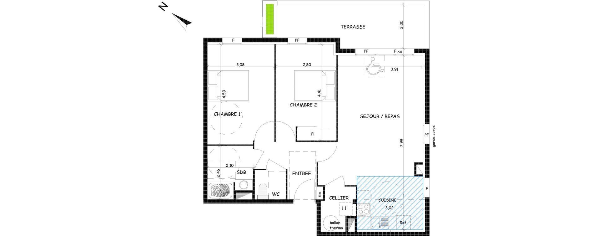 Appartement T3 de 72,36 m2 &agrave; Saint-Cyprien Centre