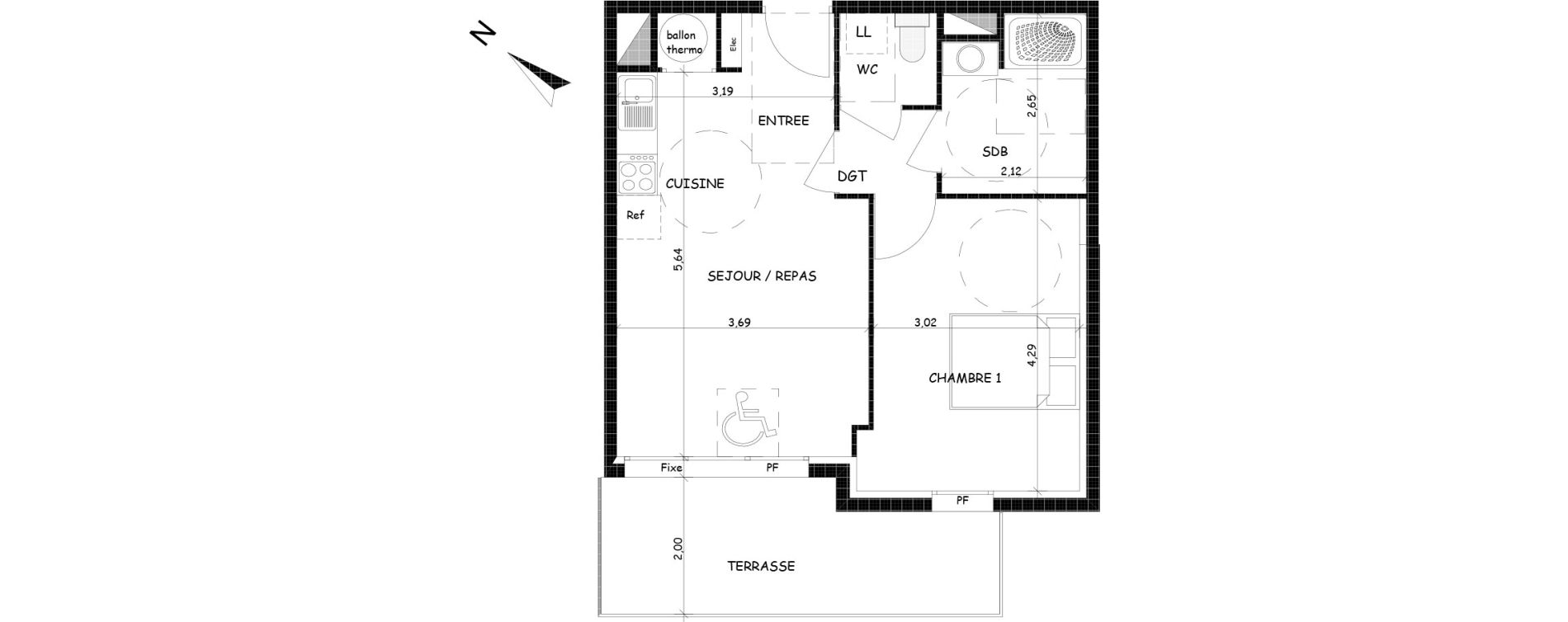 Appartement T2 de 43,83 m2 &agrave; Saint-Cyprien Centre