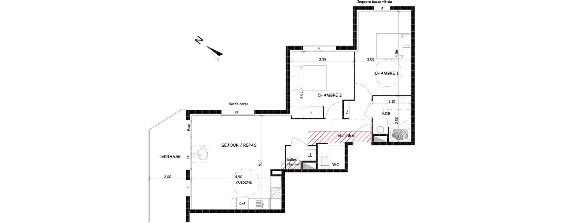 Appartement T3 de 67,10 m2 &agrave; Saint-Cyprien Centre
