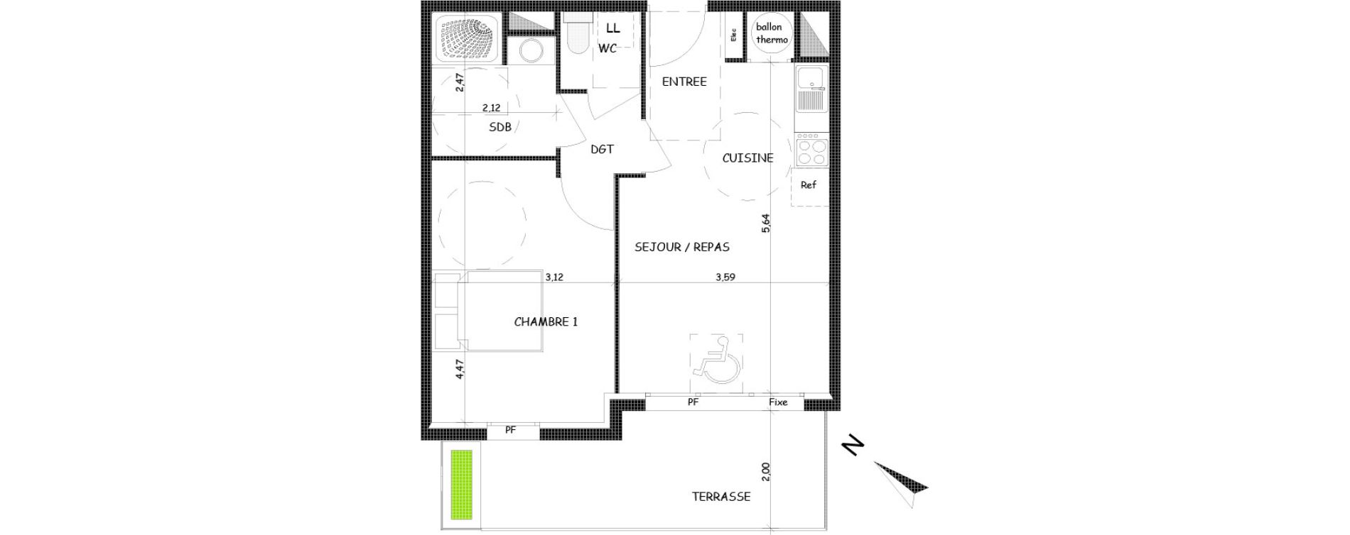Appartement T2 de 43,37 m2 &agrave; Saint-Cyprien Centre