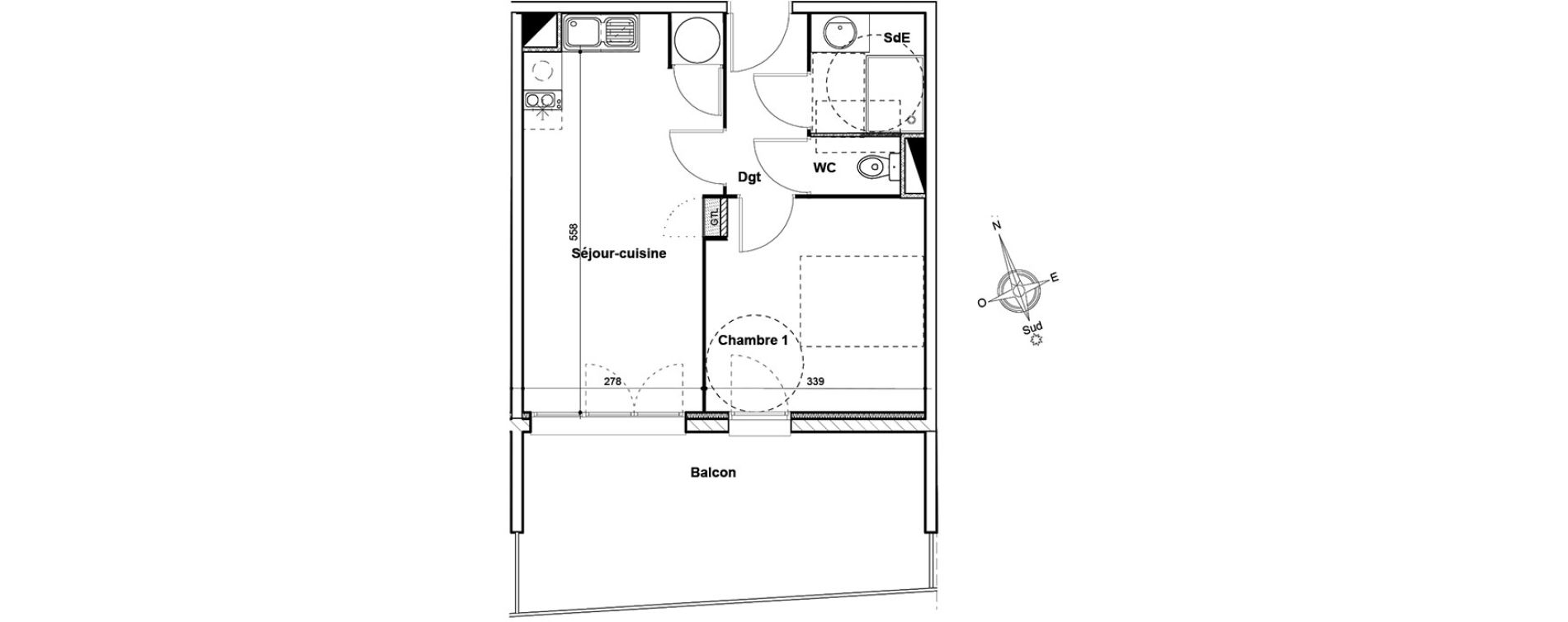 Appartement T2 de 36,80 m2 &agrave; Thuir Centre
