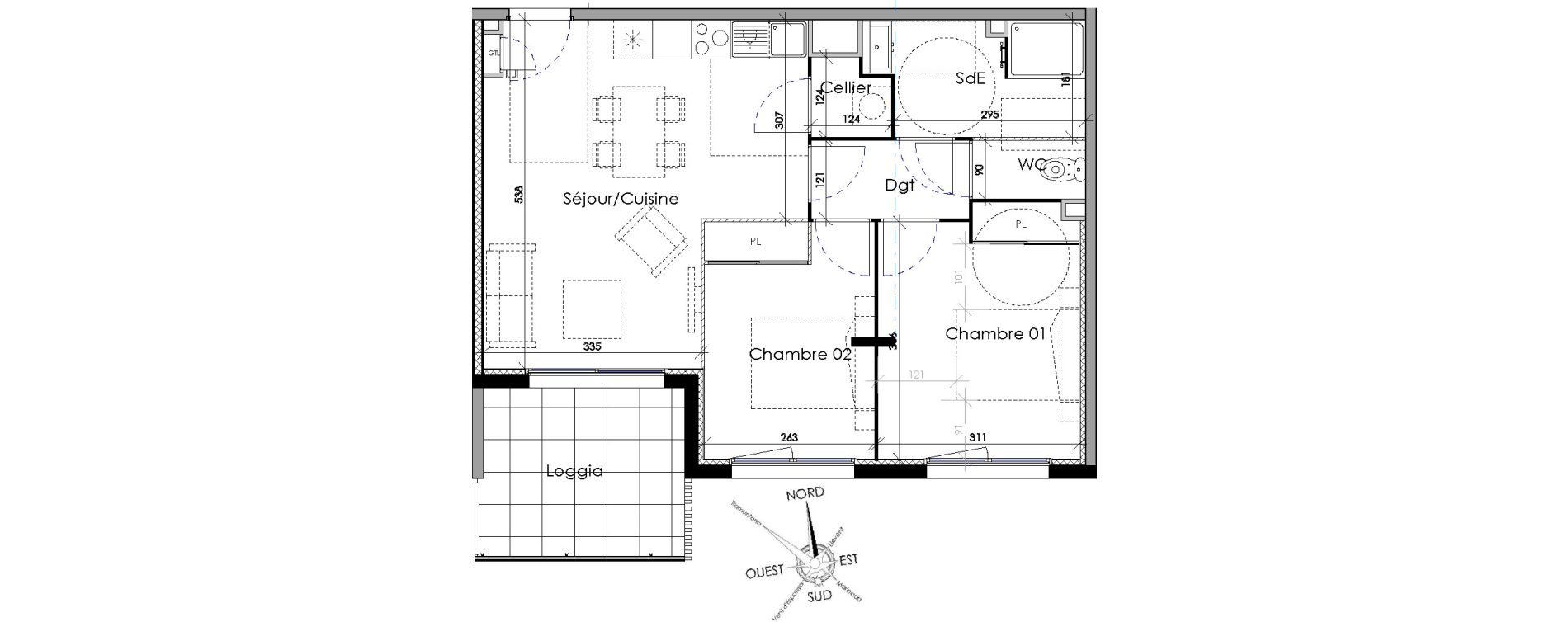 Appartement T3 de 55,80 m2 &agrave; Villeneuve-De-La-Raho Centre