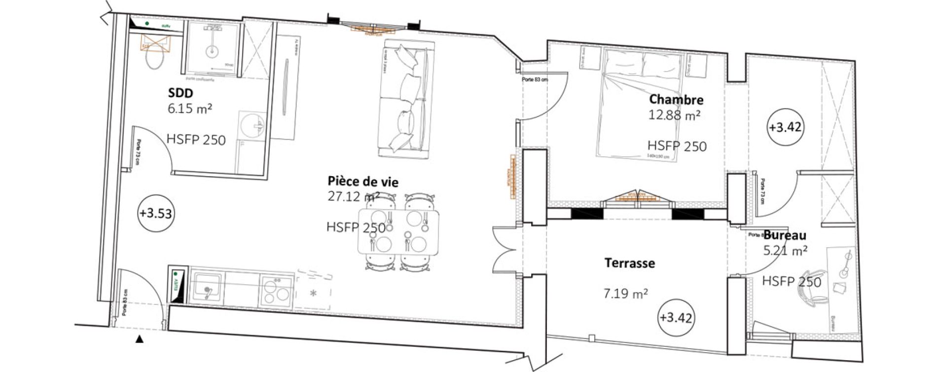 Appartement T2 bis de 51,36 m2 &agrave; Montauban Allende