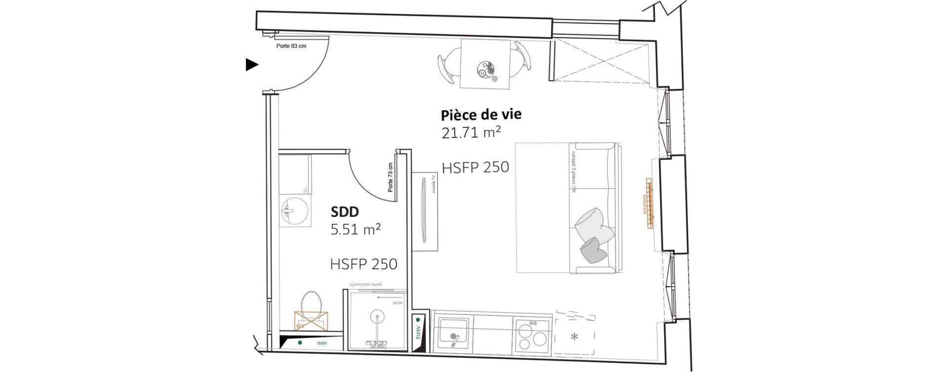 Studio de 27,22 m2 &agrave; Montauban Allende